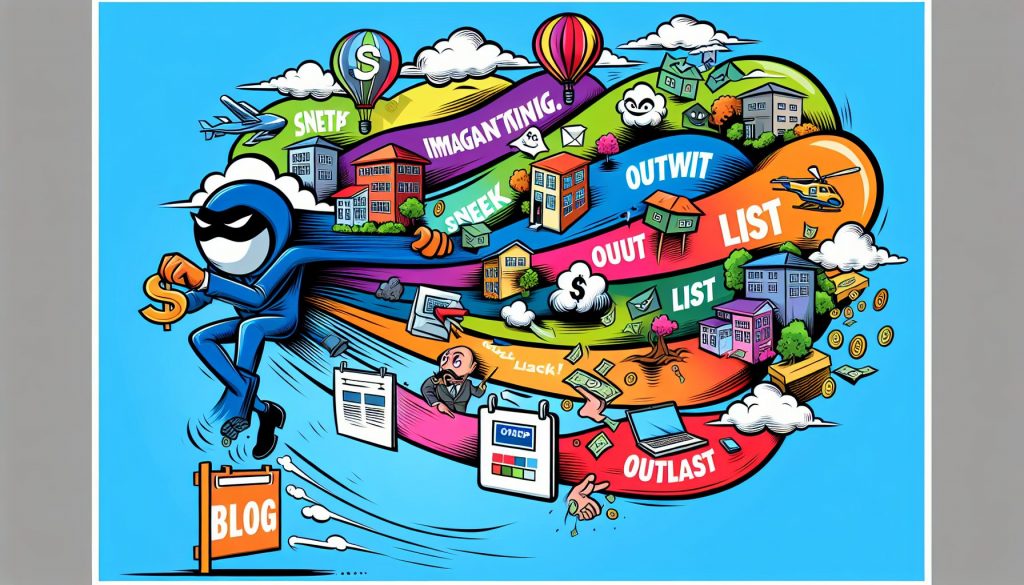 A realtor juggling marketing tools creatively.