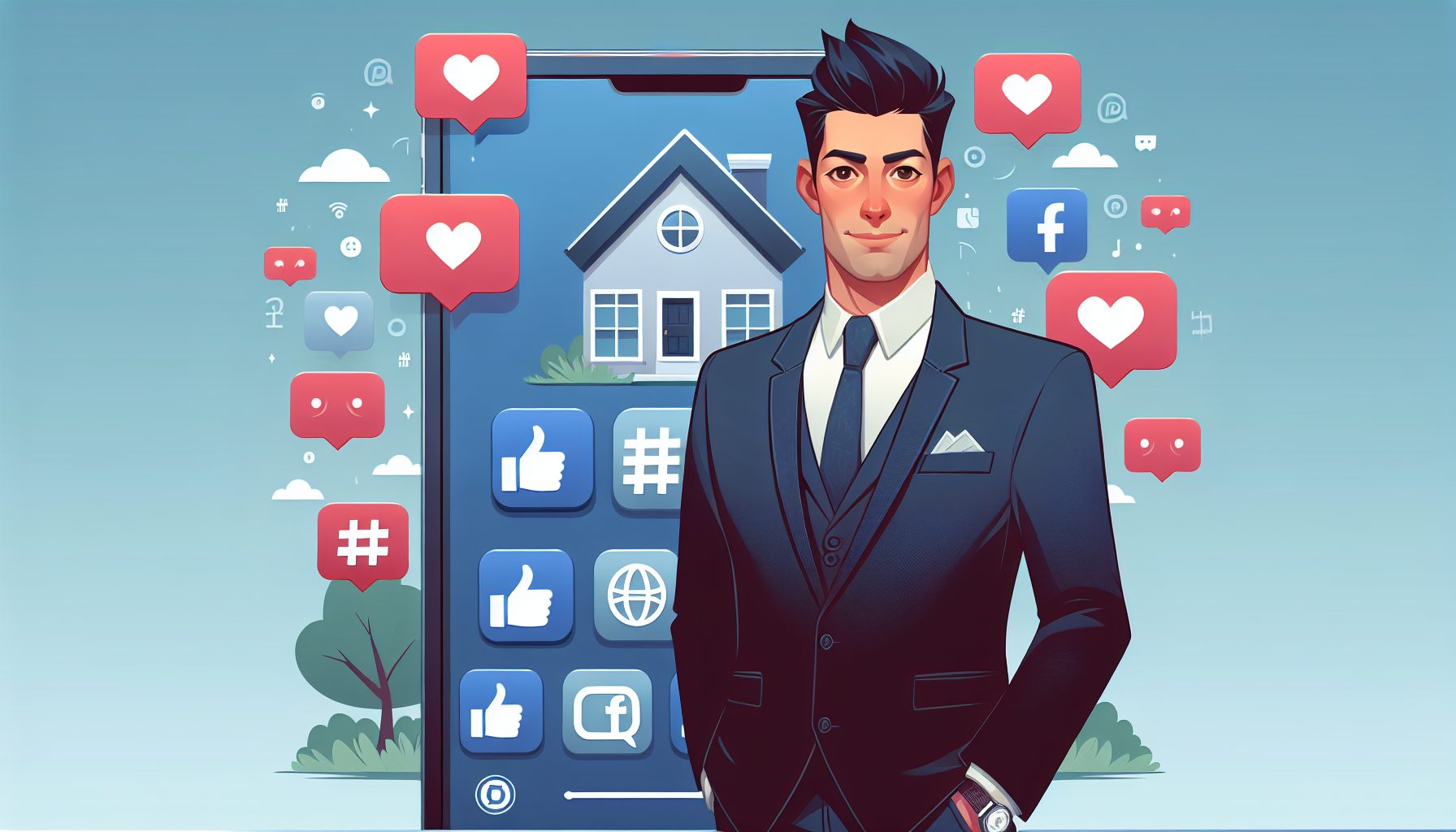 Real estate agent using social media for marketing.
